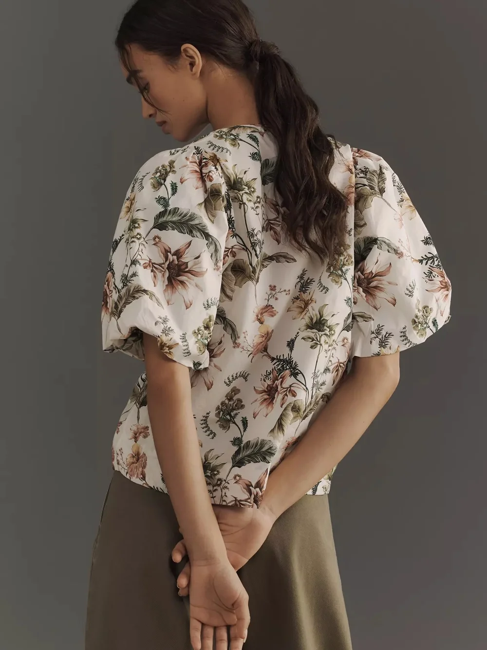 Anthropologie V-Neck Puff-Sleeve Popover Blouse
